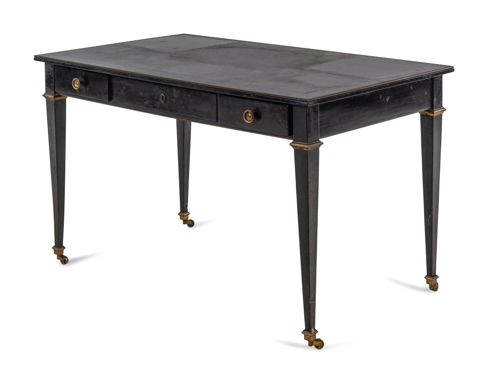 An Italian Brass Inlaid Ebonized Writing Table