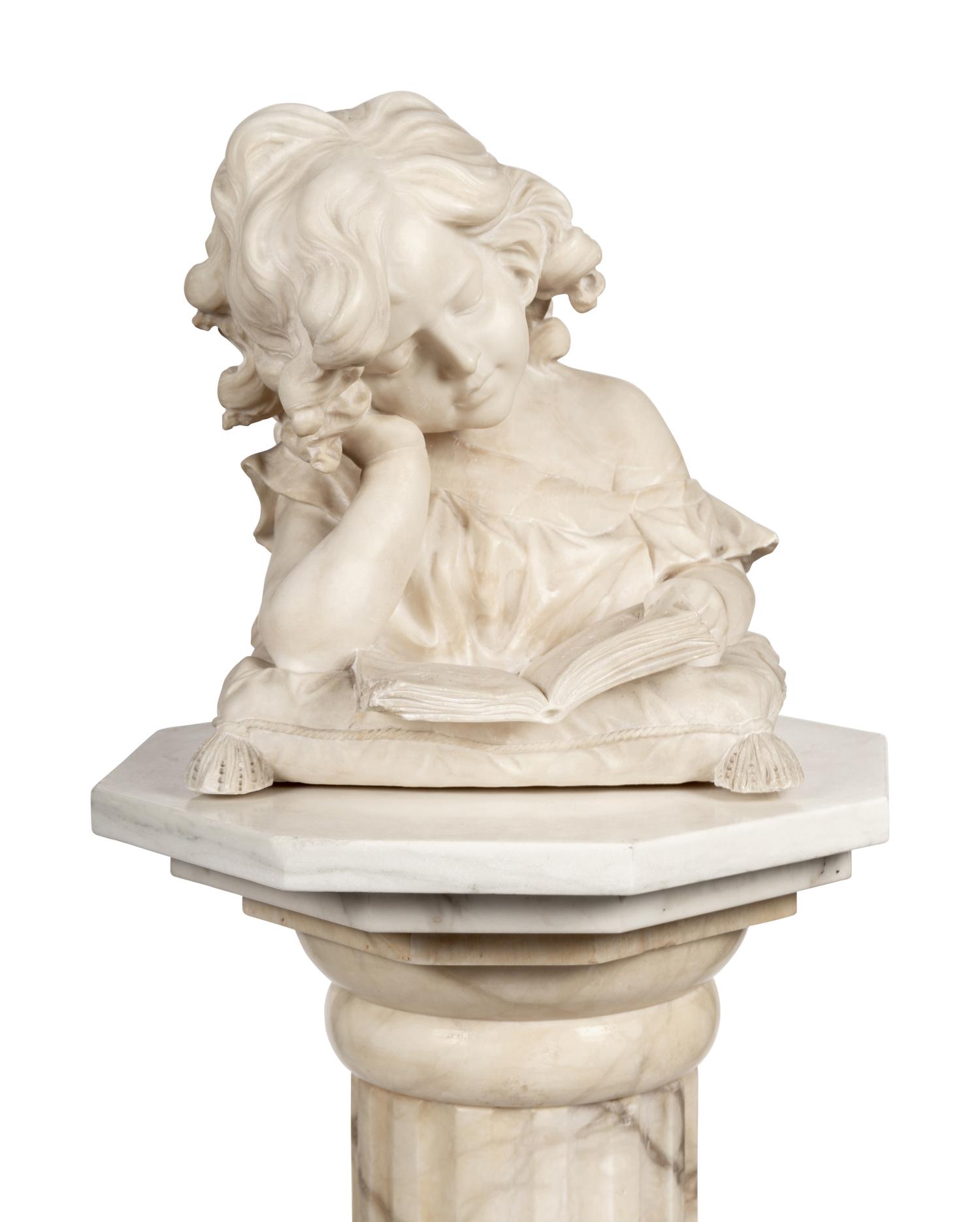 An Alabaster Bust of a Girl Reading
