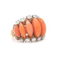 M. Gérard, Coral, Diamond, and Yellow Gold Demi Parure