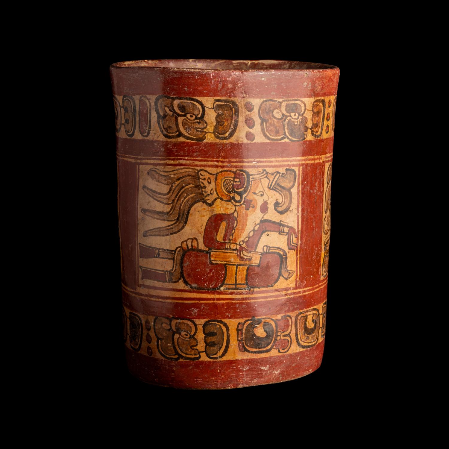 A Maya Polychrome Cylinder Vessel