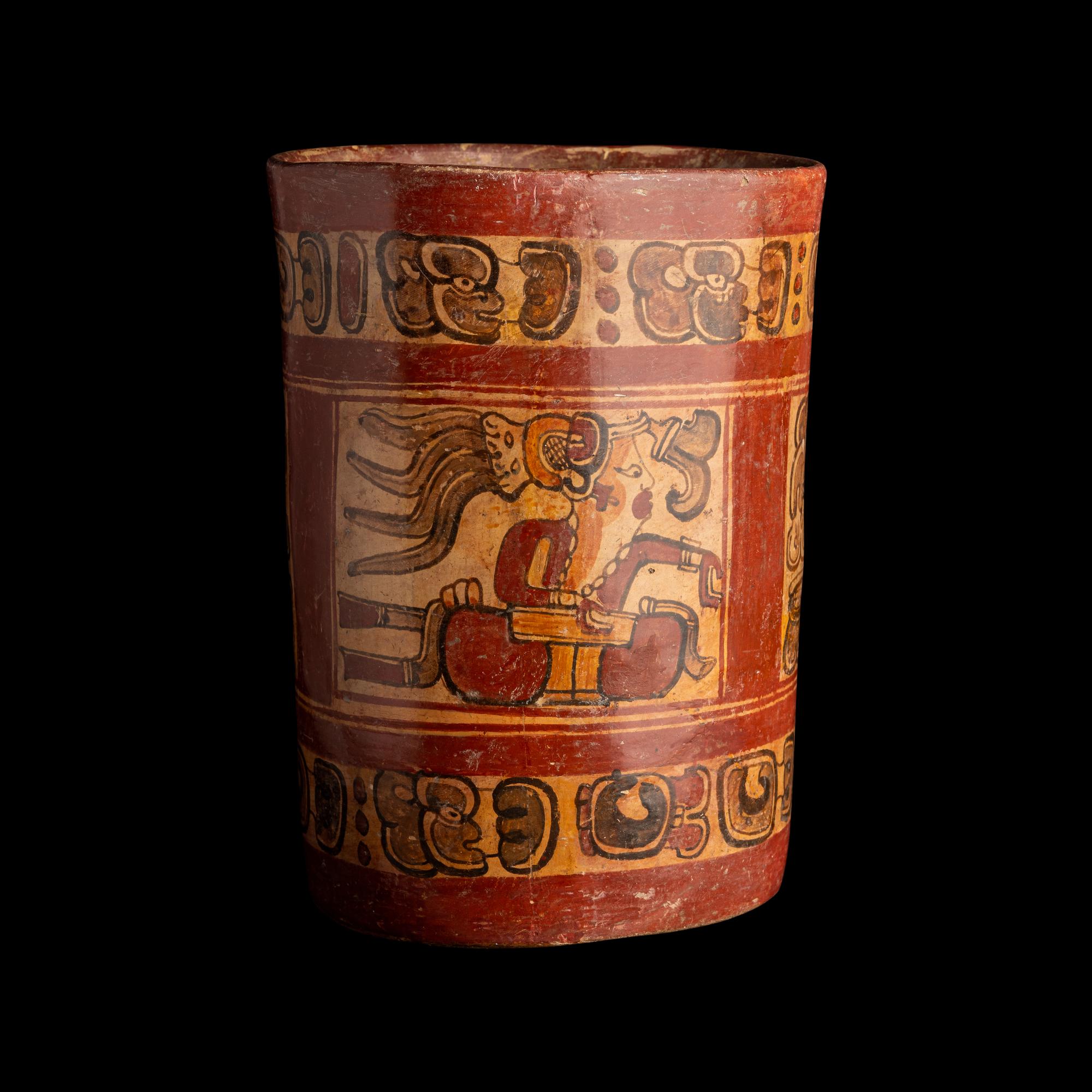 A Maya Polychrome Cylinder Vessel