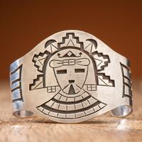 Herbert Komayouse (Hopi, act. since 1940s) Pahlik Mana Silver Overlay Cuff Bracelet