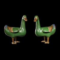 A Pair of Chinese Cloisonne Enamel Figures of Ducks