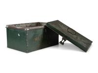 [CIVIL WAR] -- [MAINE]. Tin muster roll box identified to Co. A, 19th Maine Regiment, accompanied by stage trunk identified to Maine manufacturer.