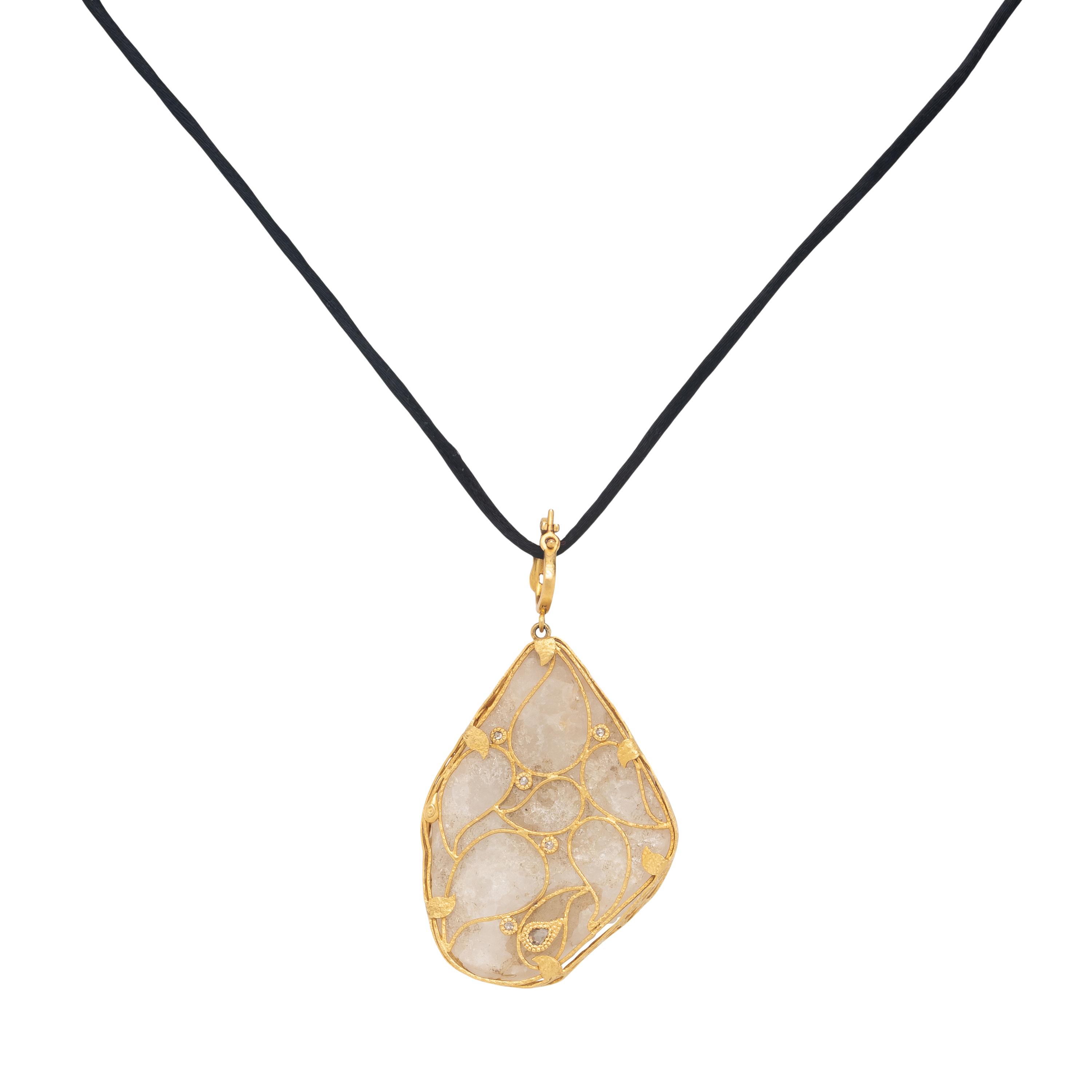 Coomi, Quartz Geode, Diamond, and Yellow Gold Necklace