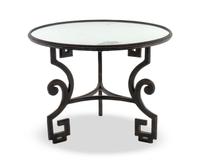 A Contemporary Bronze and Mirrored Glass Greek Key Side Table — Designed by Jerry Pair for Formations