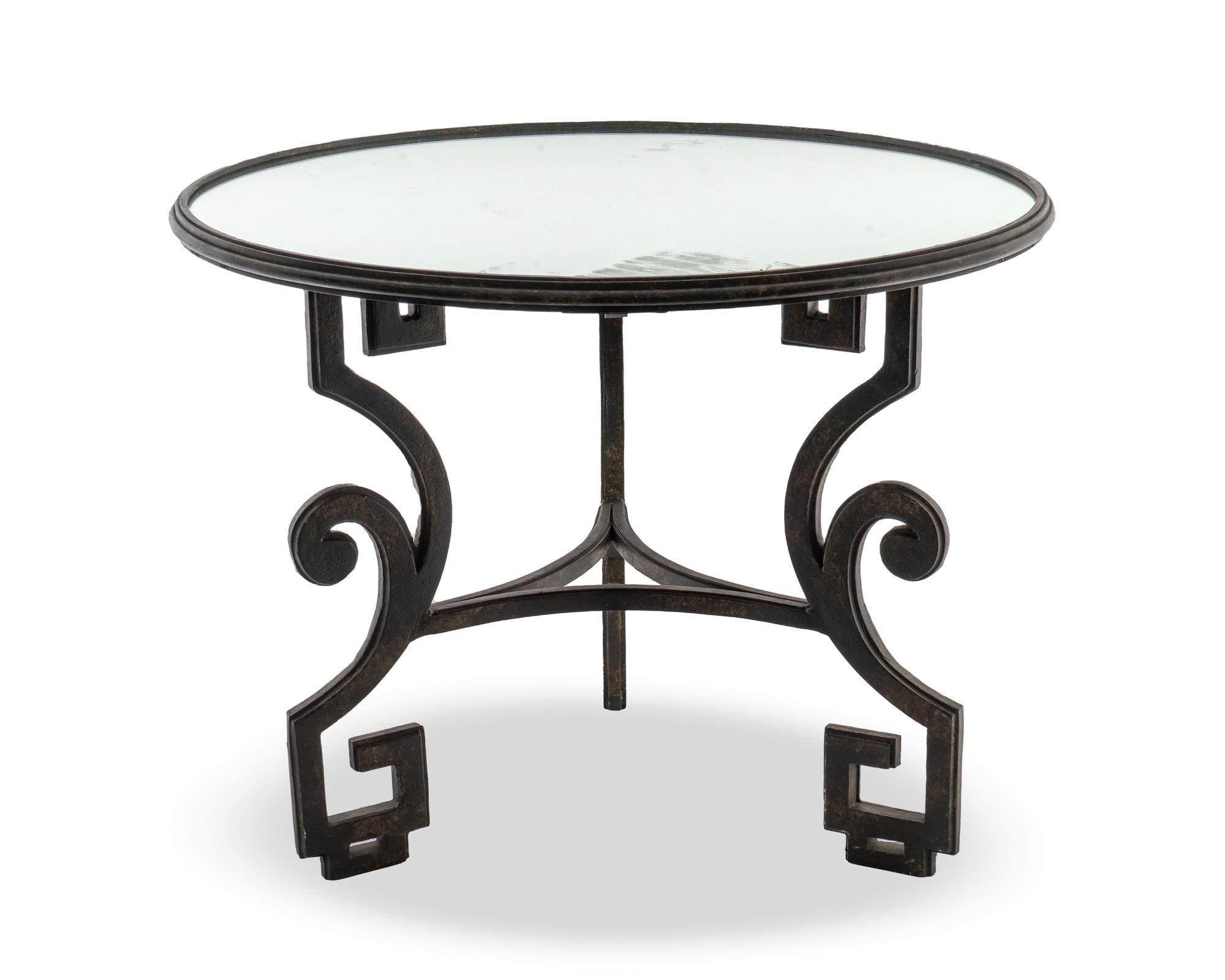 A Contemporary Bronze and Mirrored Glass Greek Key Side Table — Designed by Jerry Pair for Formations