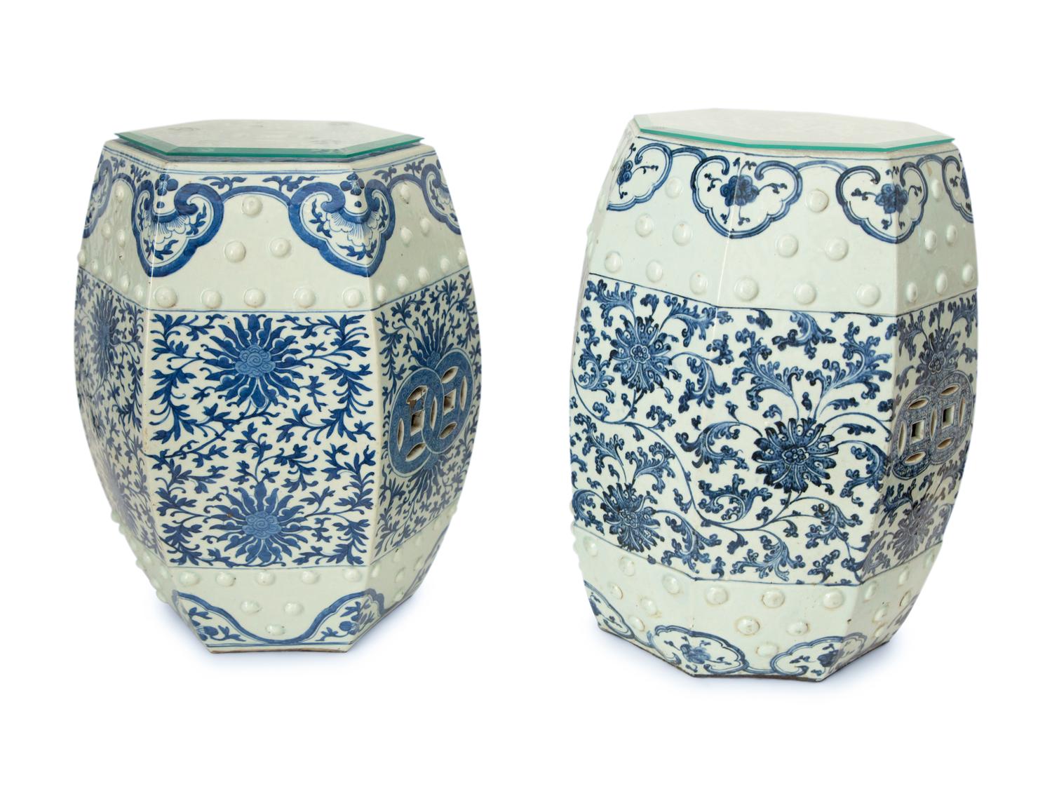 A Near Pair of Chinese Export Porcelain Octagonal Garden Seats