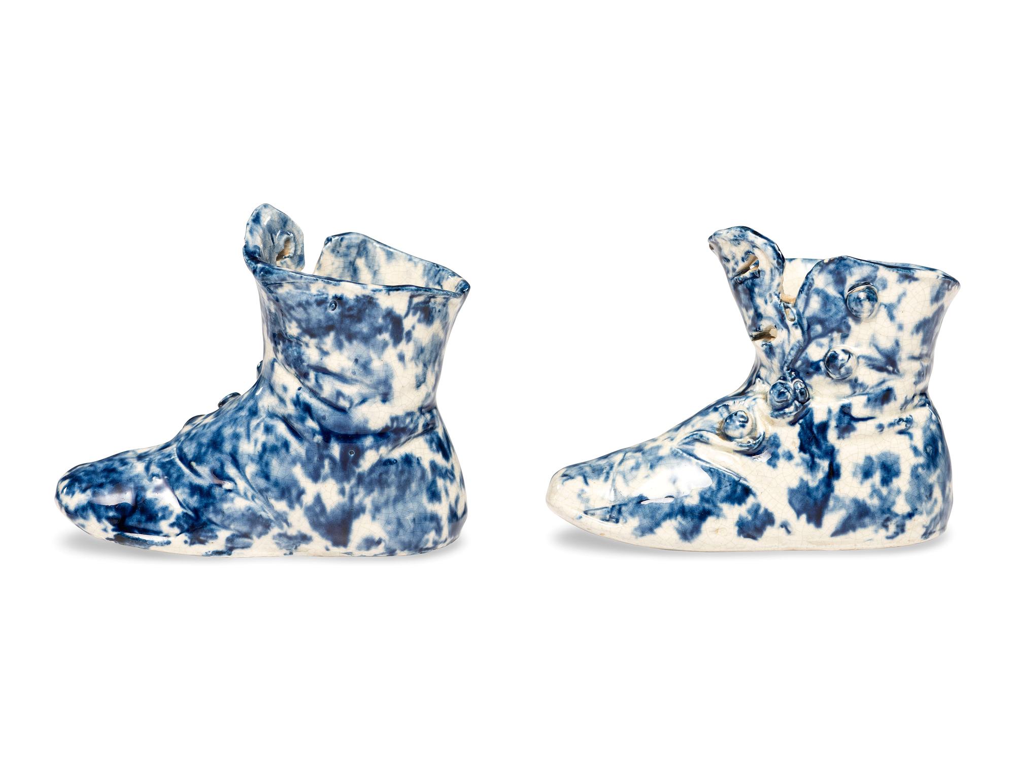 A Pair of Miniature Spongeware Boots