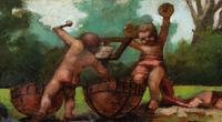 A Pair of Continental Painted Mahogany Panels