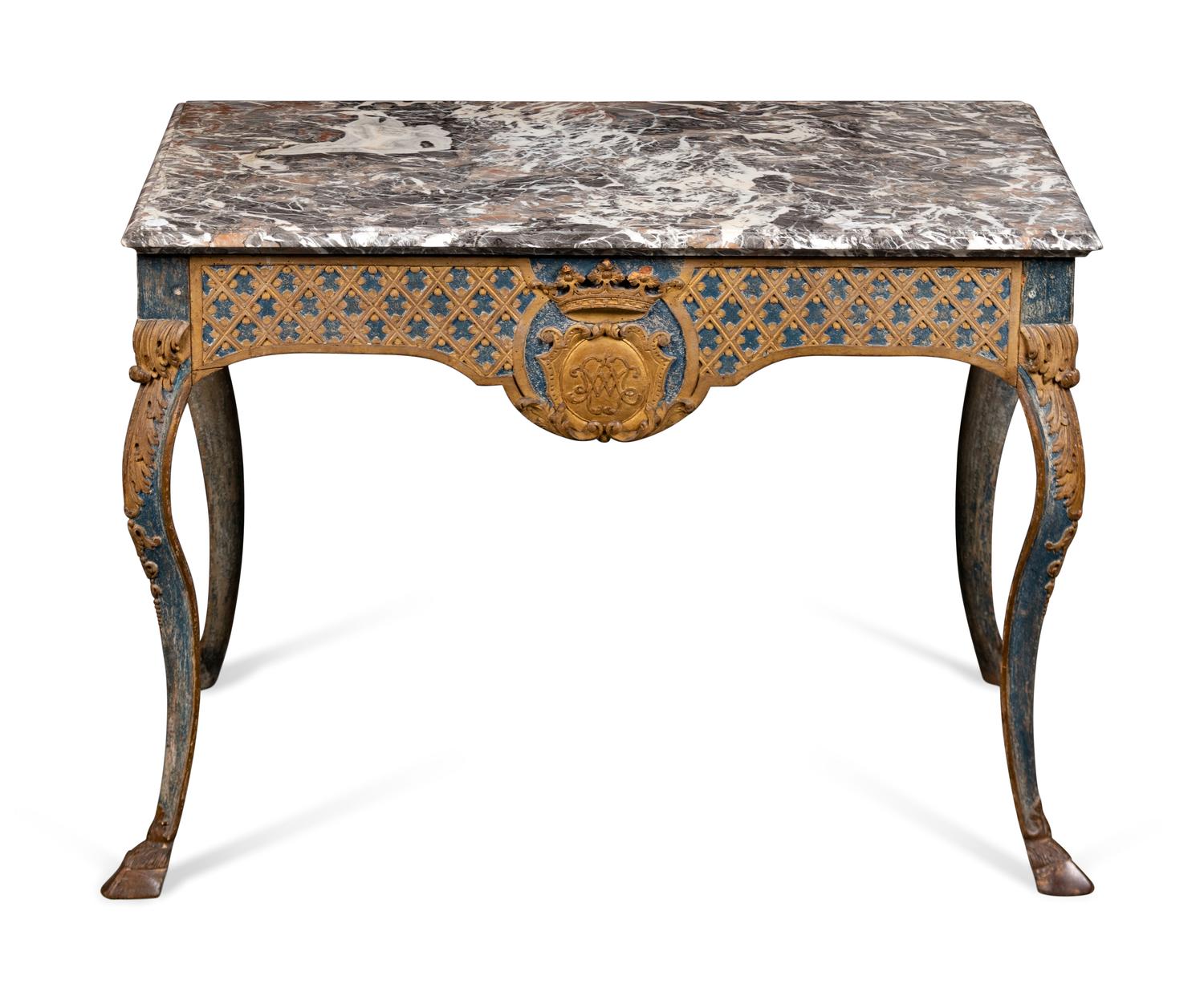 A Louis XV Style Blue-Painted Console