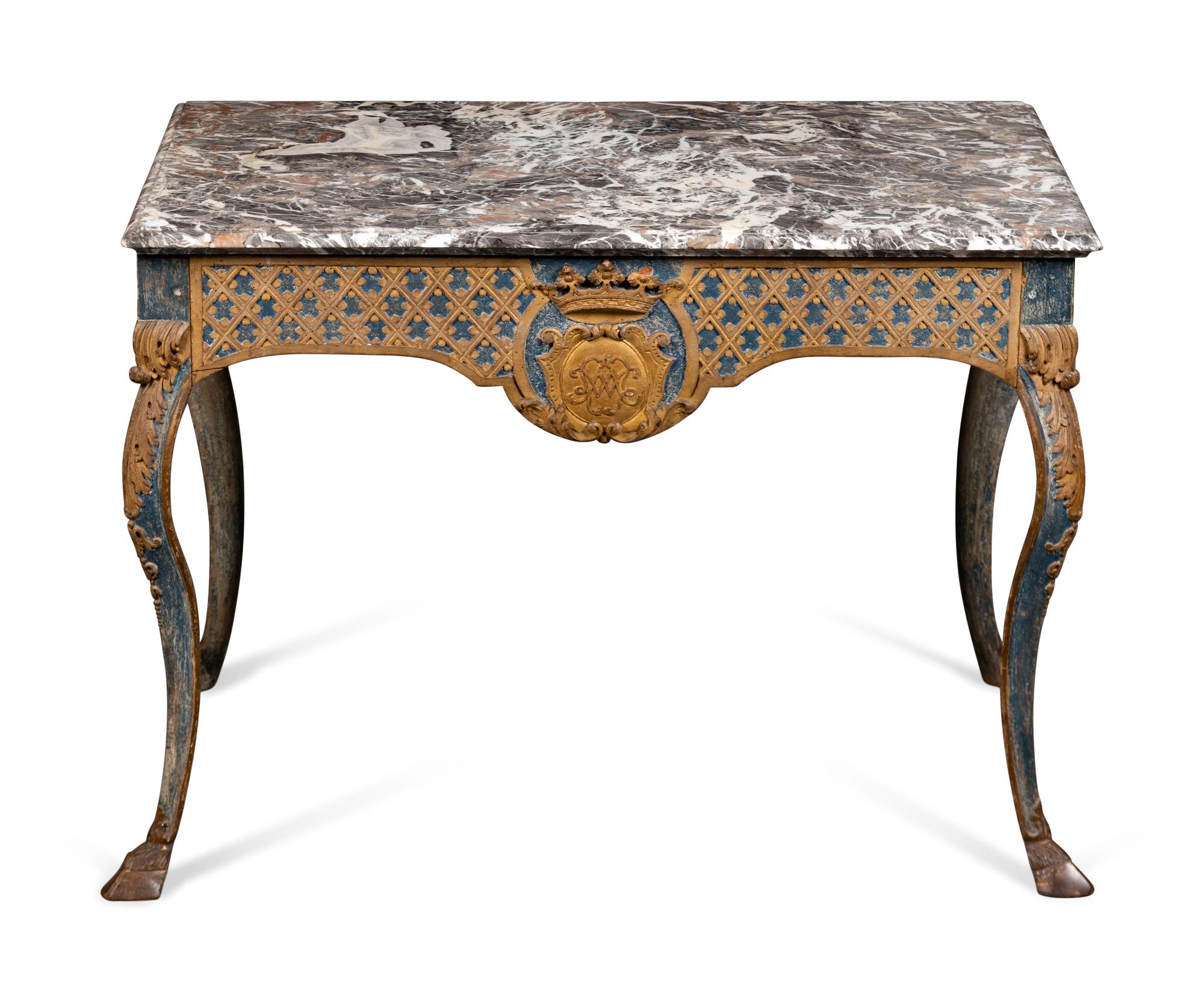 A Louis XV Style Blue-Painted Console
