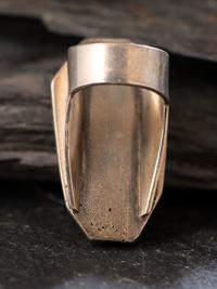 Silver Tufa Cast and Carico Lake Turquoise Ring, with 14K Gold Bezel