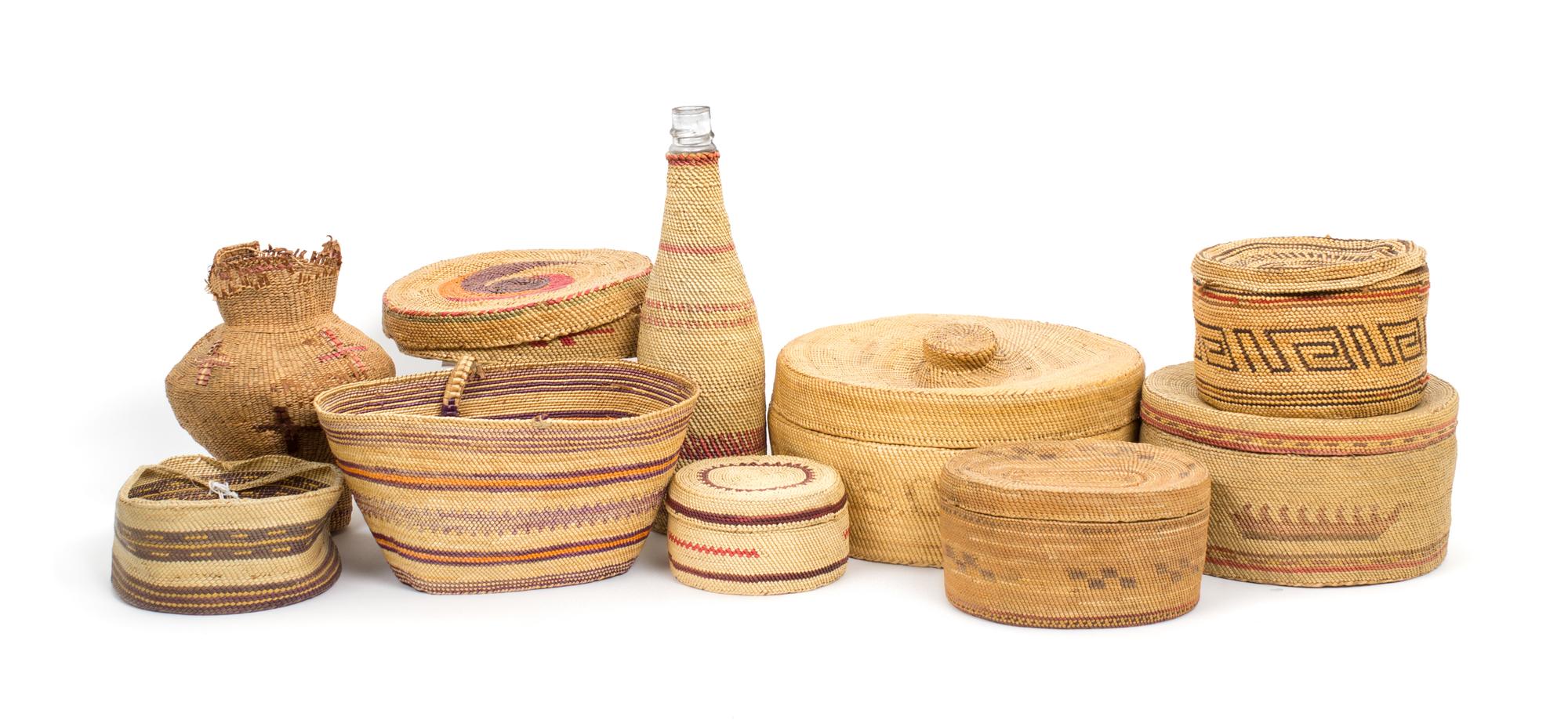 A Group of Makah/ Nuu-Chah-Nulth Baskets Height of largest 4 1/2 x diameter 8 1/2 inches.