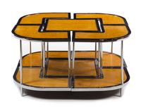 An Art Deco Maple and Chrome Sectional Coffee Table Height 20 1/2 x width 41 1/4 x depth 41 1/4 inches