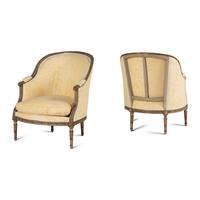 A Pair of Louis XVI Painted and Parcel Gilt Bergères