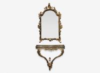 A Venetian "Chinoiserie" carved and painted console table and mirror, 18th century