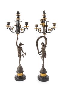 A Pair of Grand Tour Bronze Four-Light Candelabra — LATE 19TH CENTURY