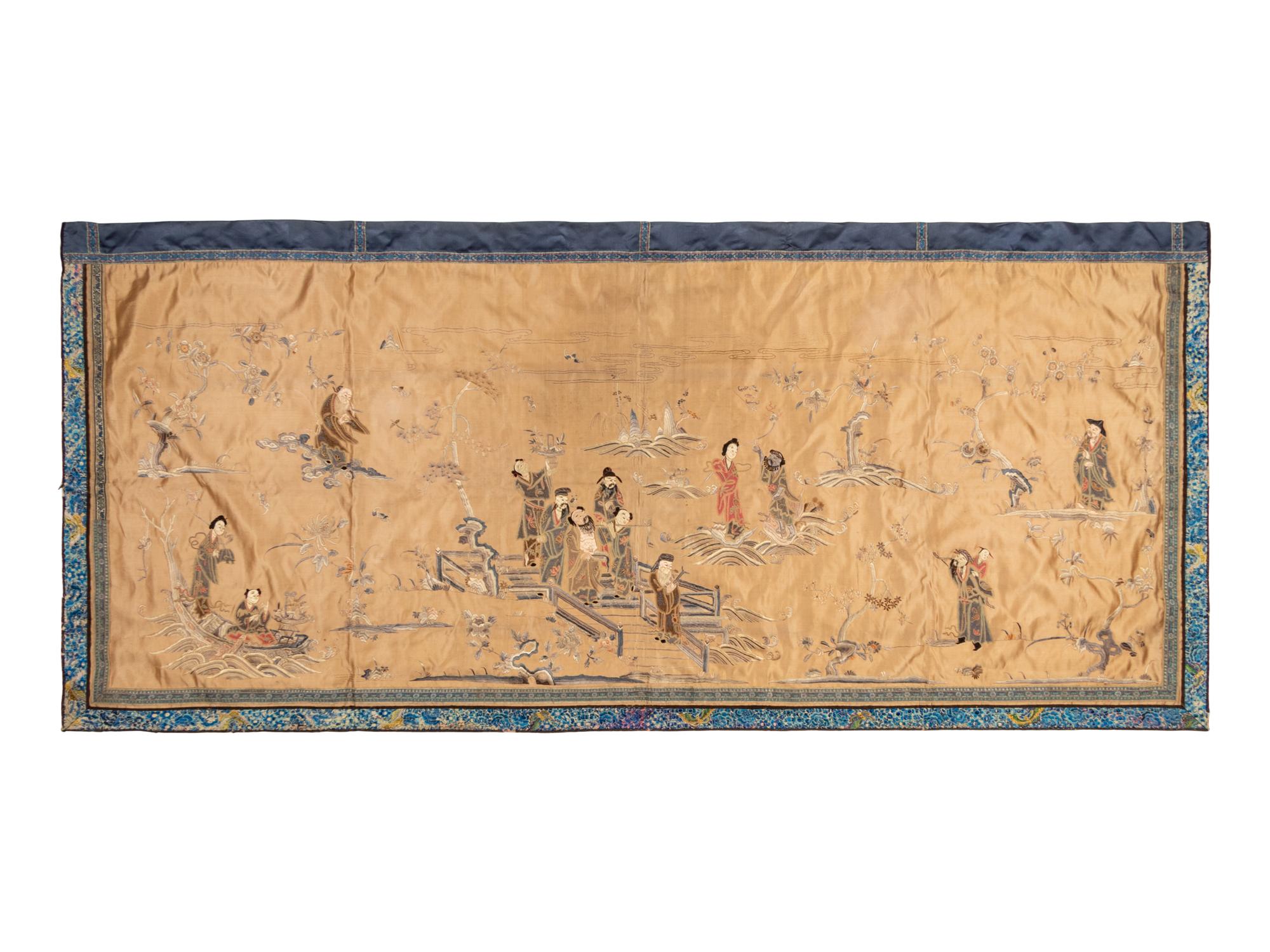 A Chinese Yellow Ground Embroidered Silk Panel