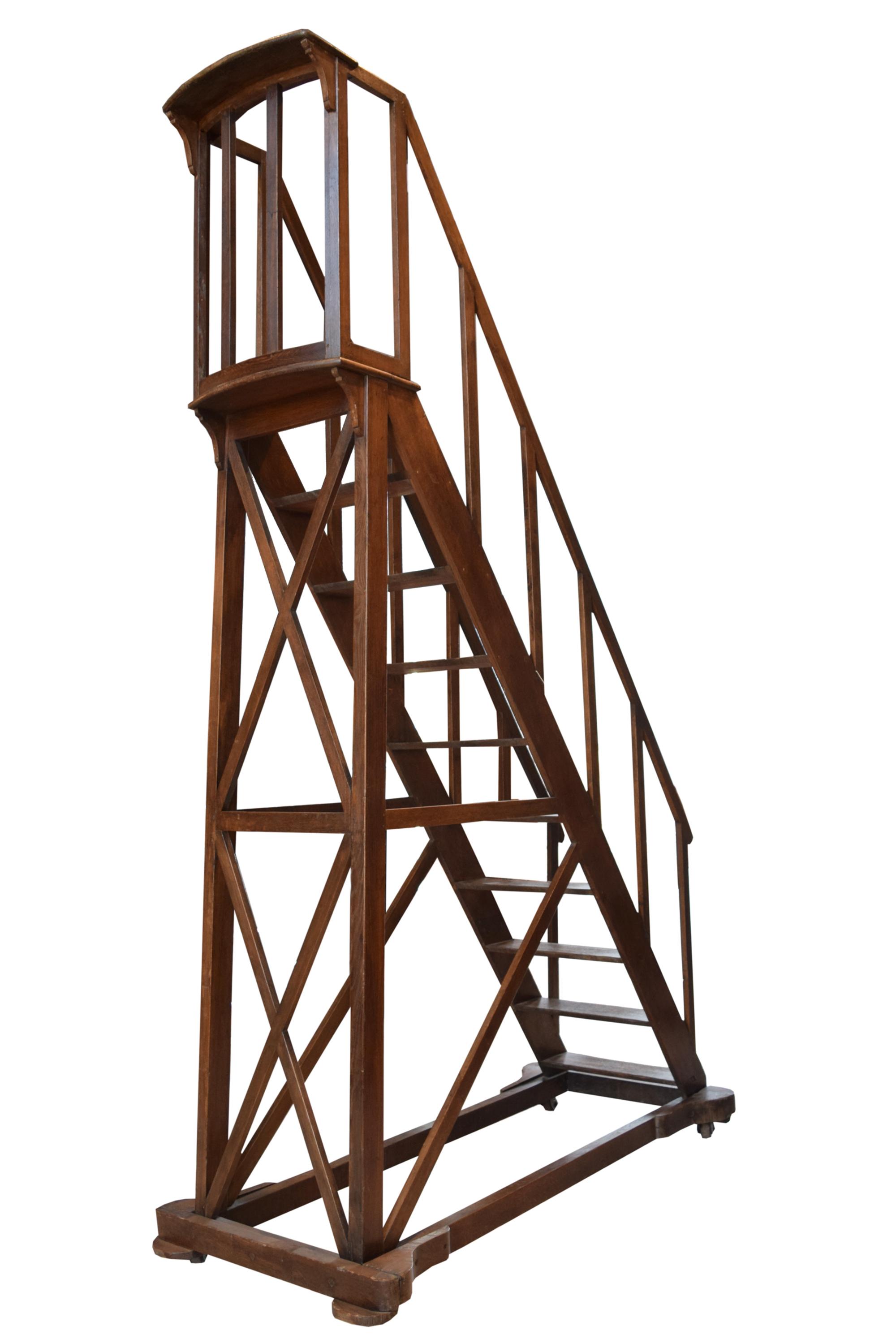 A Ten Step Library Ladder 76" W x 32.5" D x 120" H — France, 19th Century