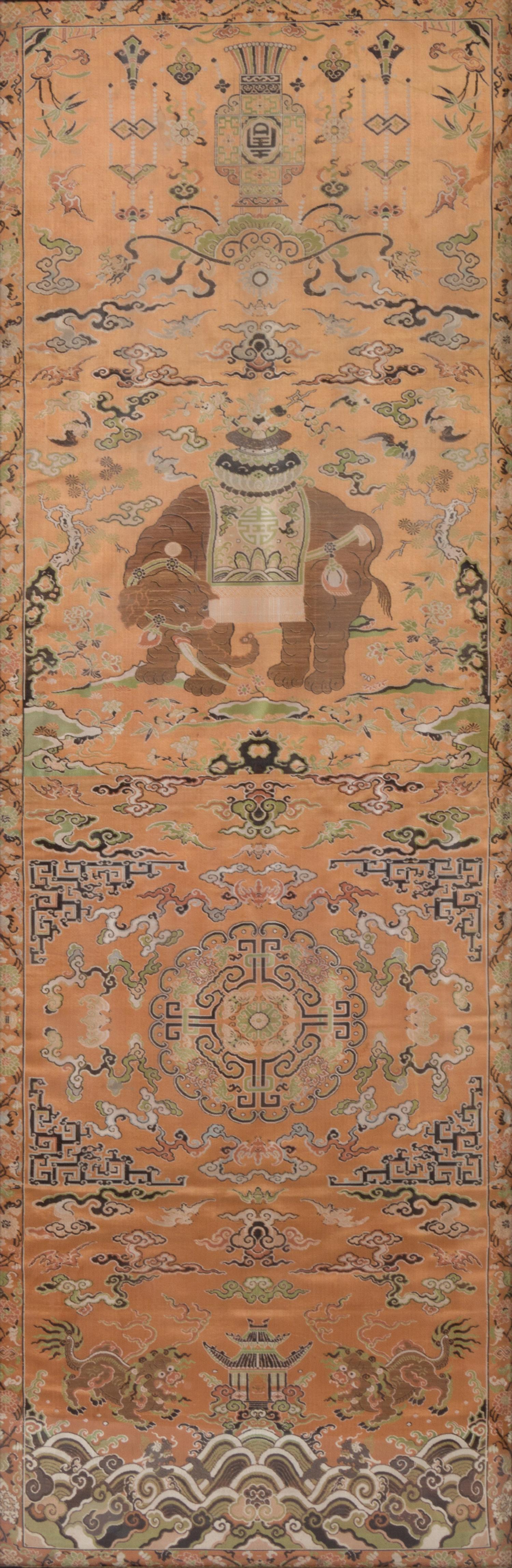 A Set of Four Chinese Embroidered Silk Wall Panels Each 59 1/2 x 19 1/2 inches. — LATE QING DYNASTY