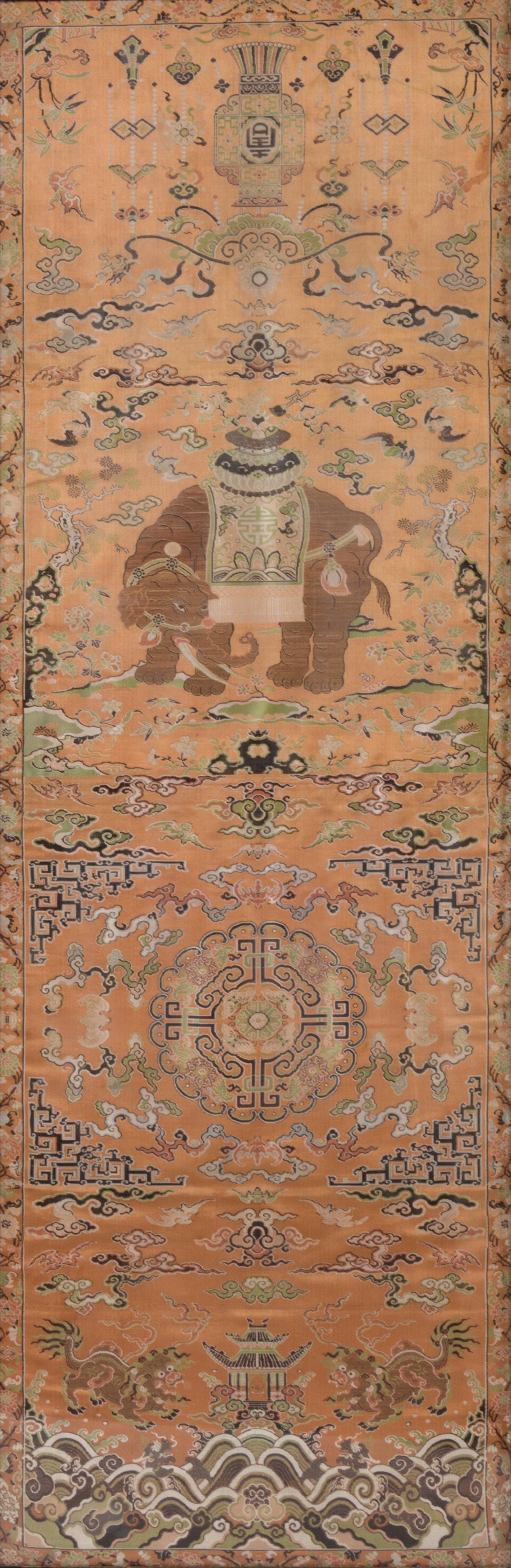 A Set of Four Chinese Embroidered Silk Wall Panels Each 59 1/2 x 19 1/2 inches. — LATE QING DYNASTY