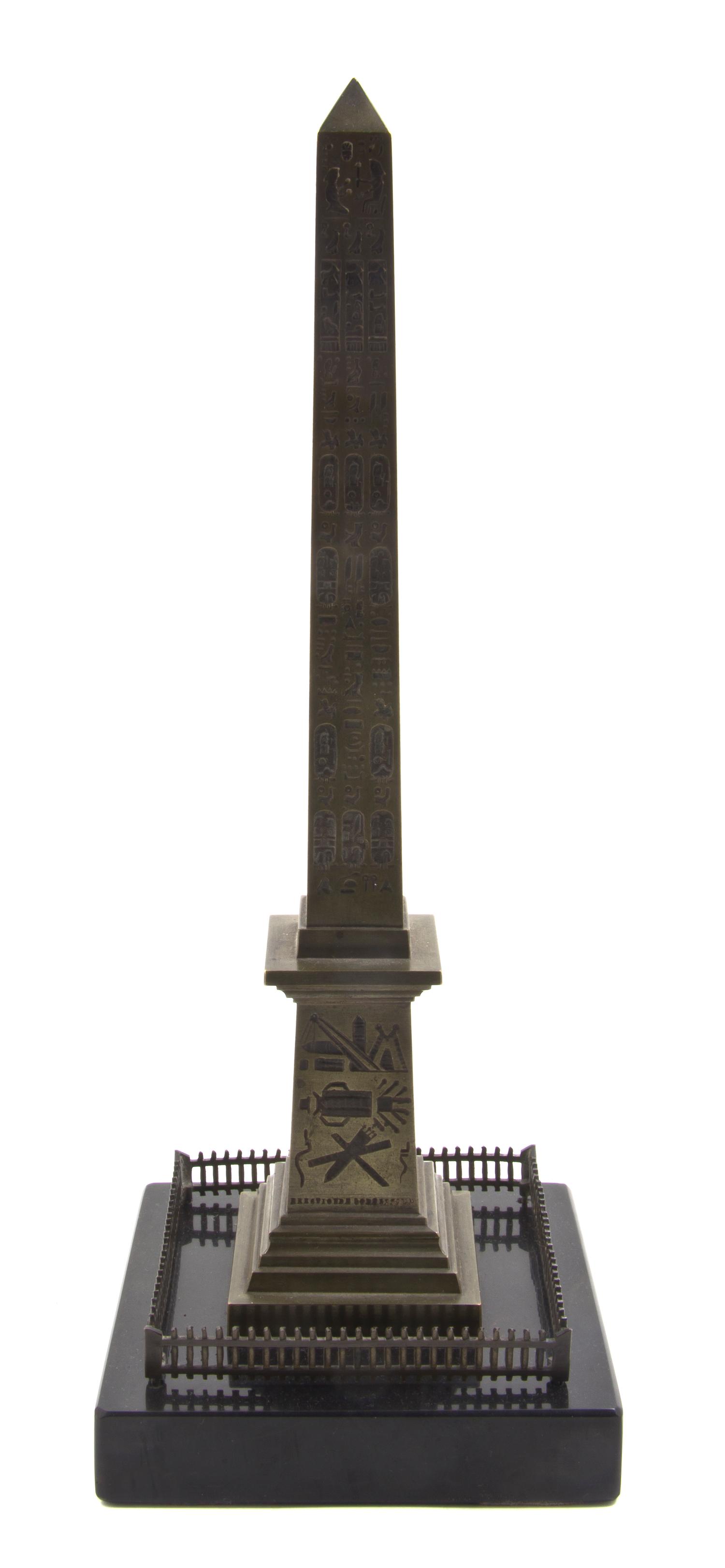 A Grand Tour Bronze and Marble Obelisk, Height 12 1/2 inches.