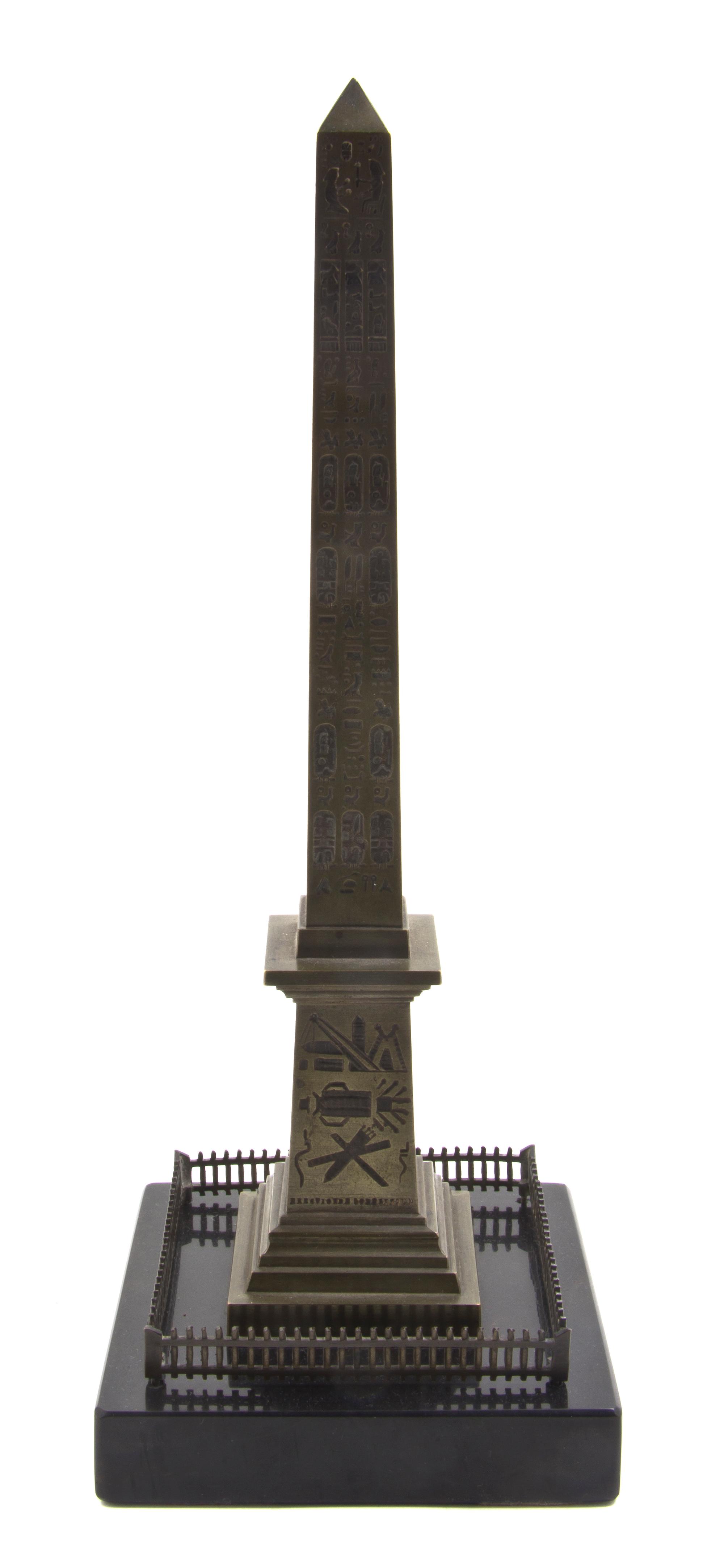 A Grand Tour Bronze and Marble Obelisk, Height 12 1/2 inches.