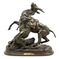 Paul-Edouard Delabrierre, (French, 1829-1912), Antilope cana attaque par un lion