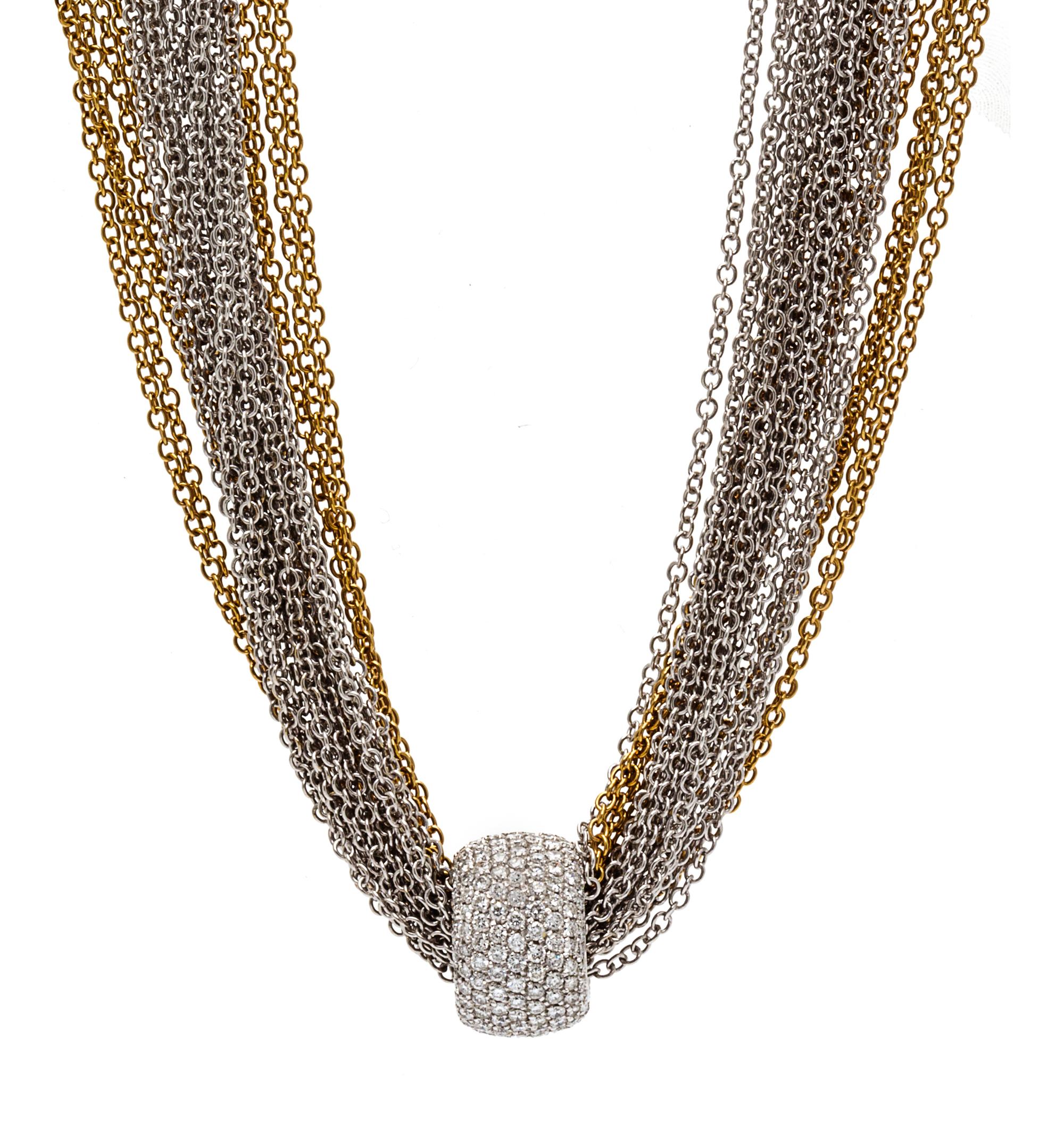 An 18 Karat Two Tone Gold and Diamond Necklace, 49.40 dwts.