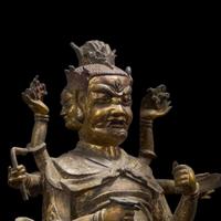 A large Chinese gilt-lacquered bronze figure of Tianyou Yuangshuai 铜漆金天猷元帅塑像 Ming dynasty ?