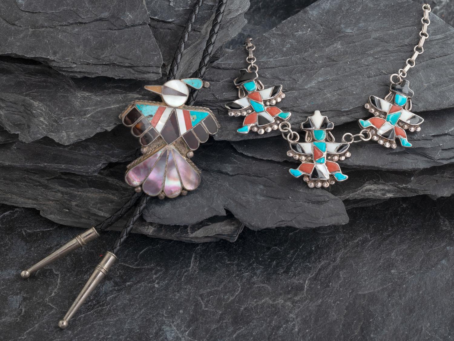 Zuni Channel Inlaid Necklace and Bolo Tie