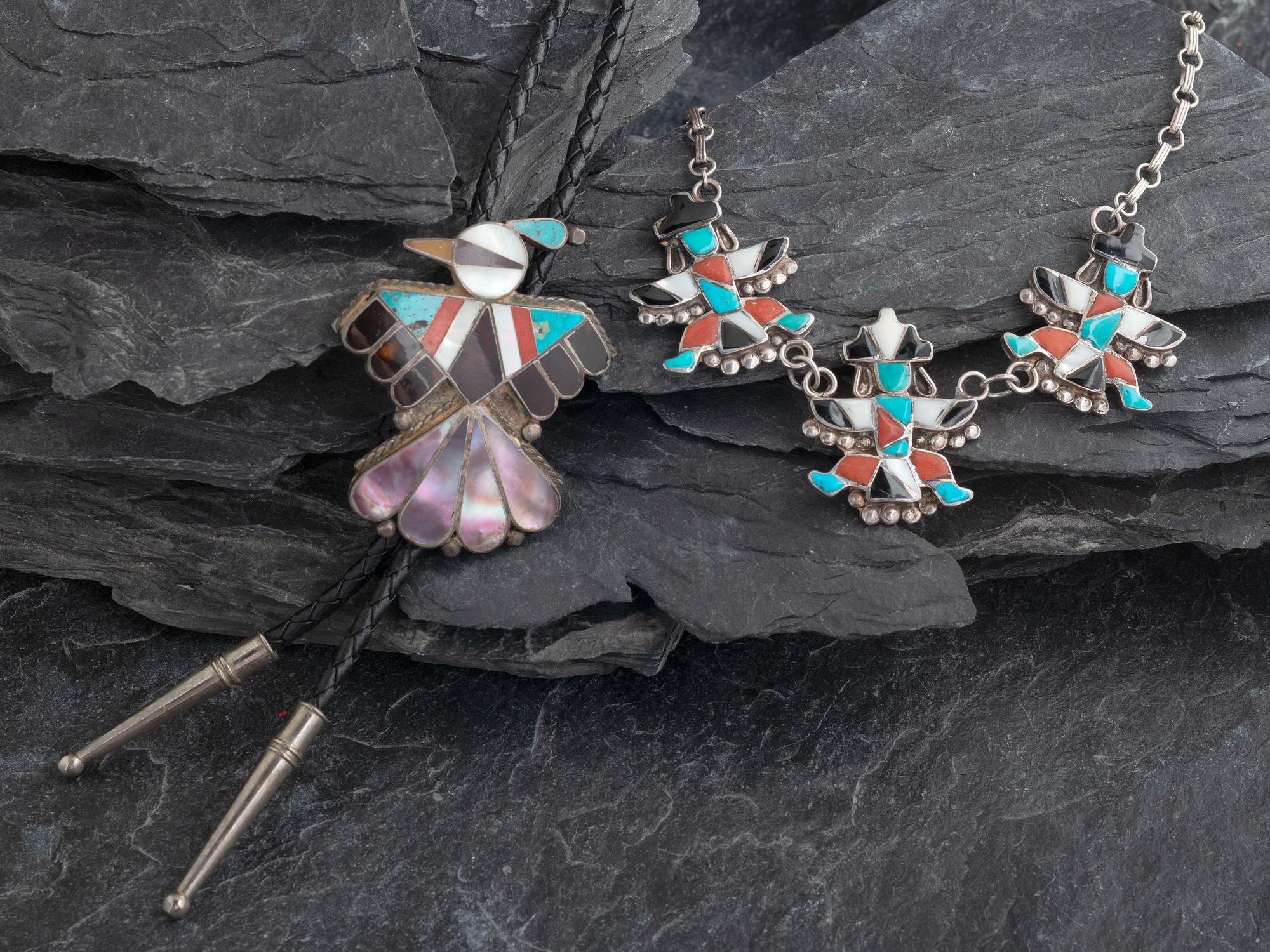 Zuni Channel Inlaid Necklace and Bolo Tie