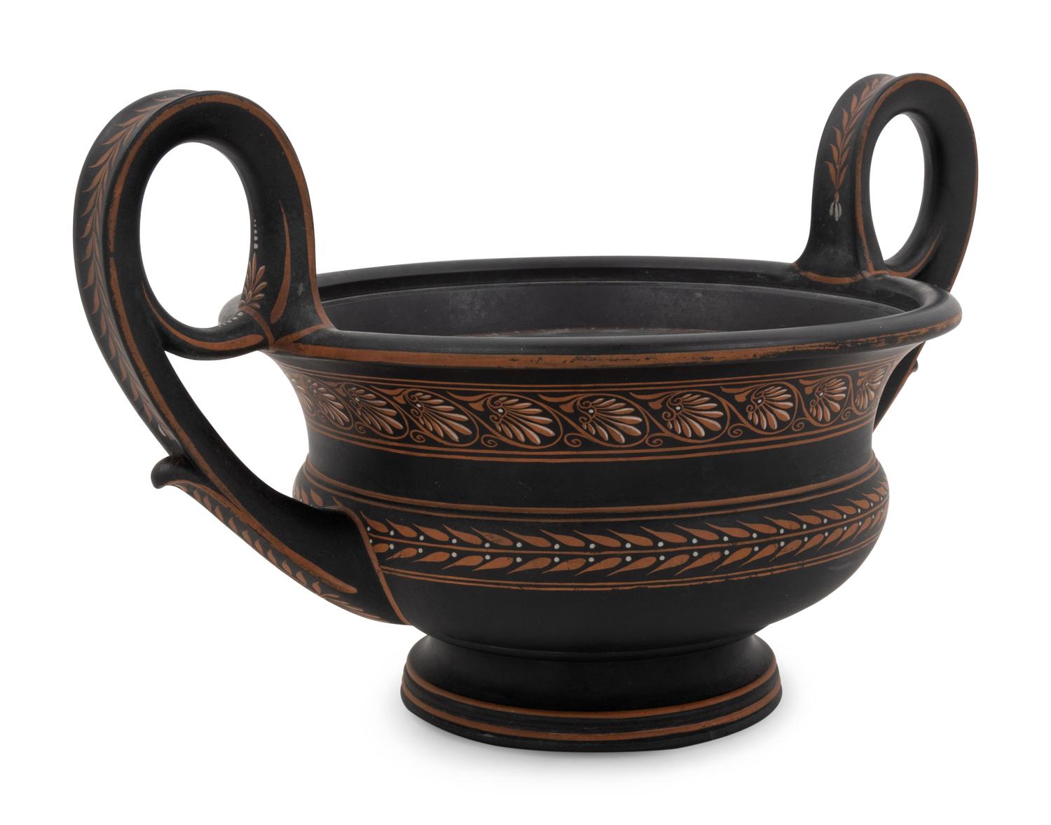 A Wedgwood Encaustic Decorated Black Basalt Krater and Pierced Cover