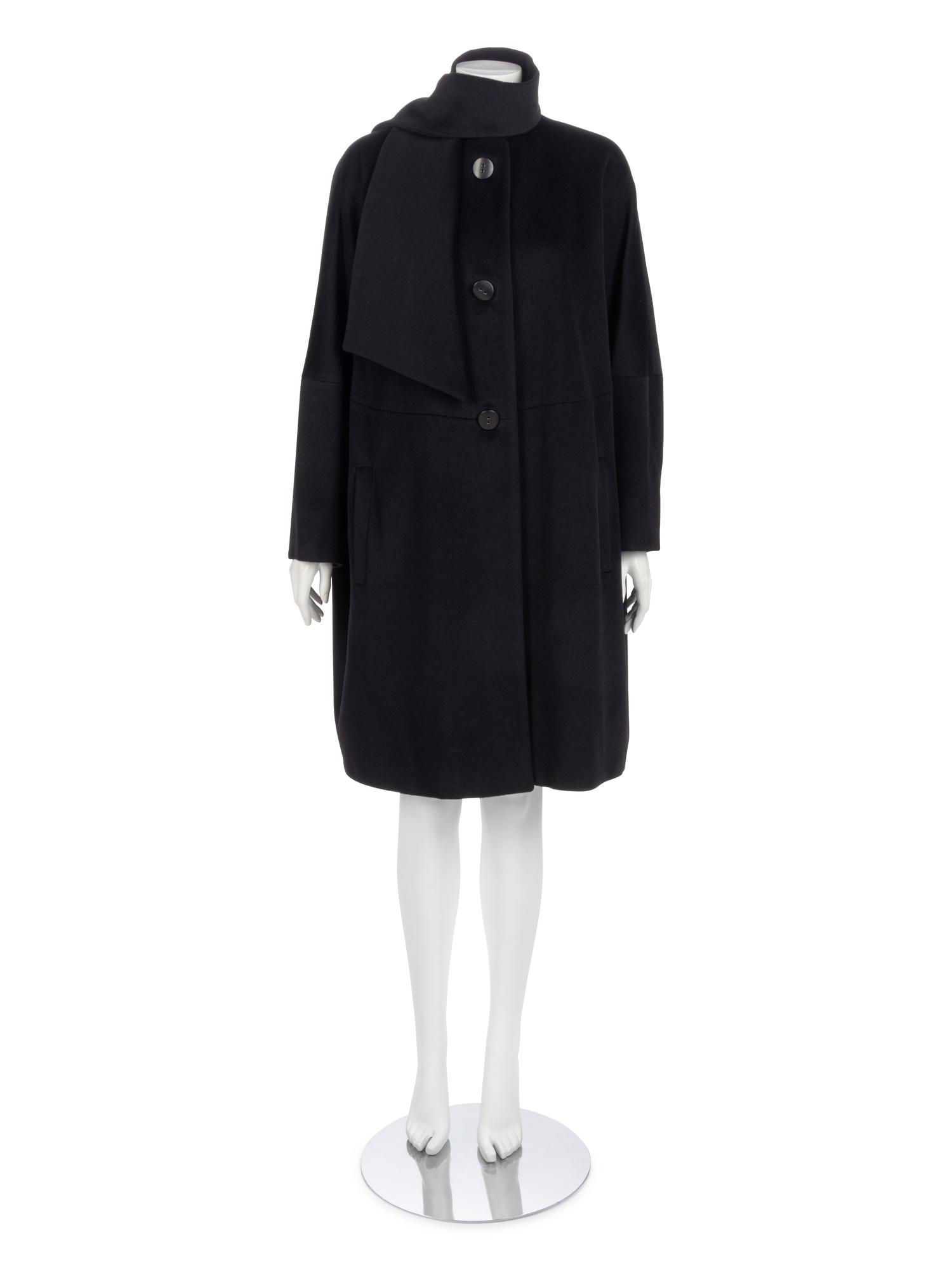 Dejac Black Cashmere Wool Coat with Scarf, 2010s
