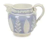 A Collection of Eight English Salt Glazed Relief Form Pitchers and Molded Earthenware — 19TH CENTURY