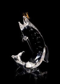 A Steuben Glass and 18 Karat Yellow Gold Sculpture, Height 9 inches.