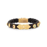 LEATHER, YELLOW GOLD, GEMSTONE AND DIAMOND BRACELET