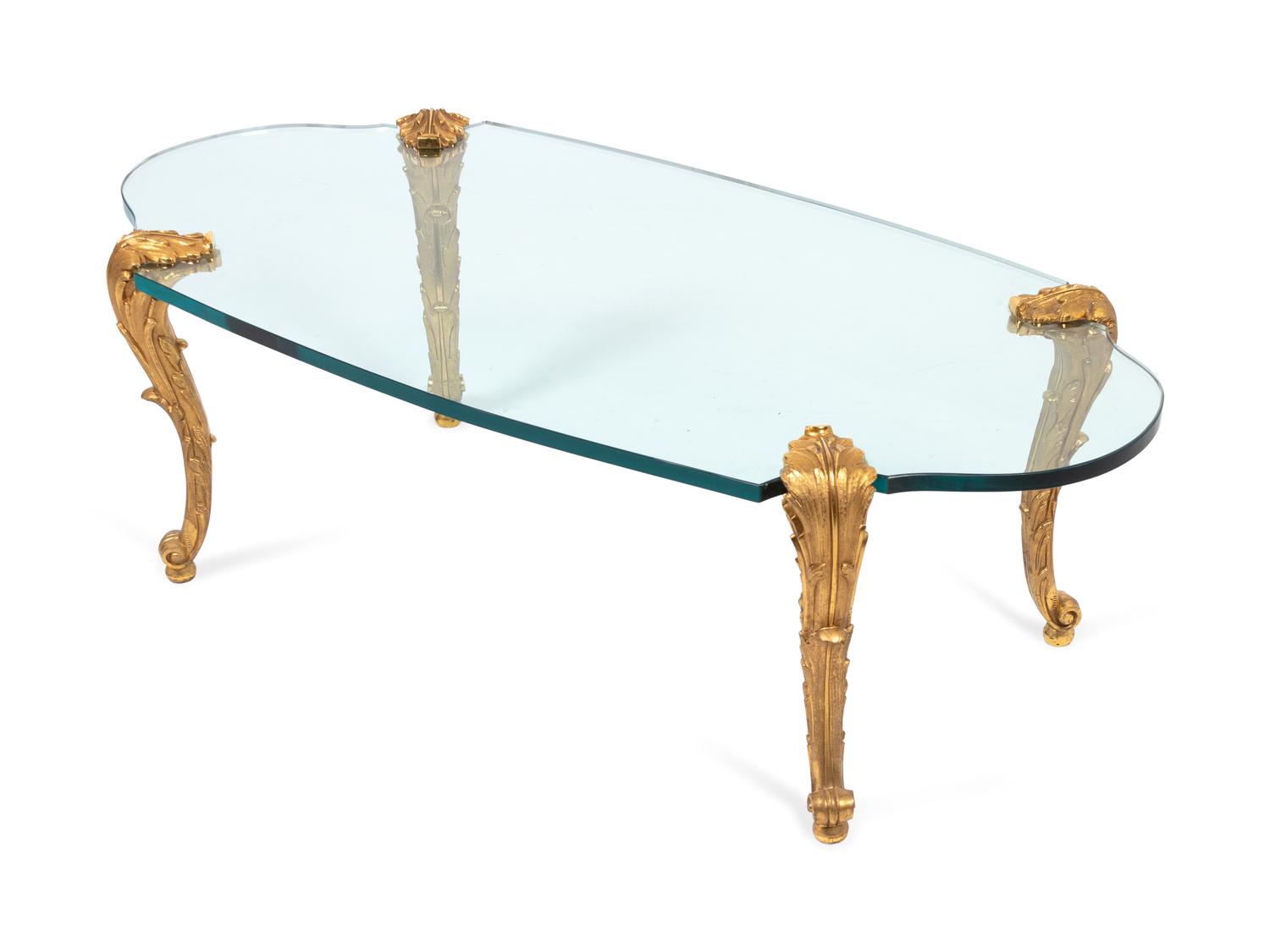 A Rococo Style Gilt-Bronze and Plate Glass Cocktail Table
