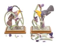 A Pair of Royal Worcester Dorothy Doughty Yellow Headed Blackbirds and Spiderwort Groups