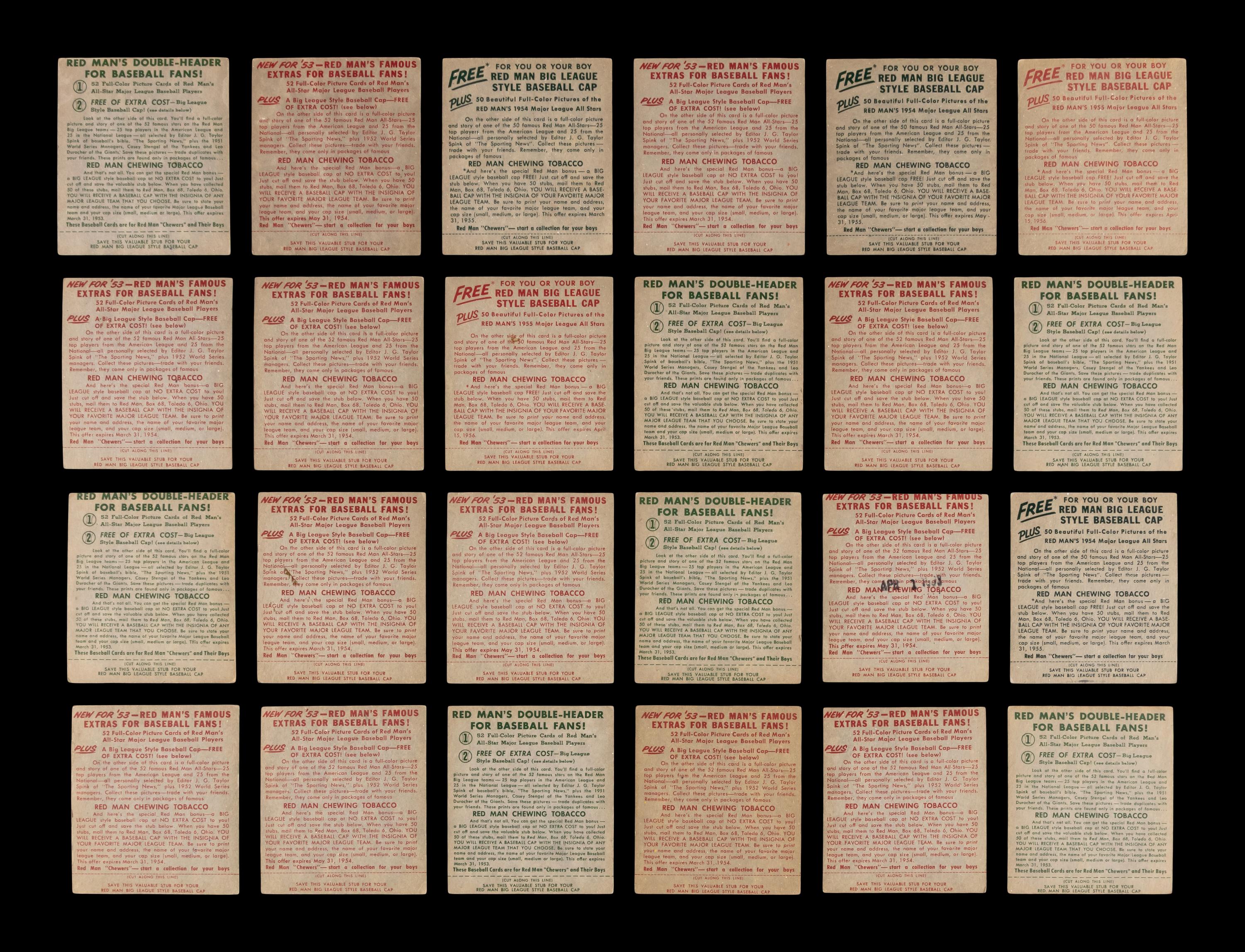 A Collection of 1950s Red Man Tobacco Baseball Cards Including Multiple Hall of Famers - All With Tabs (49)