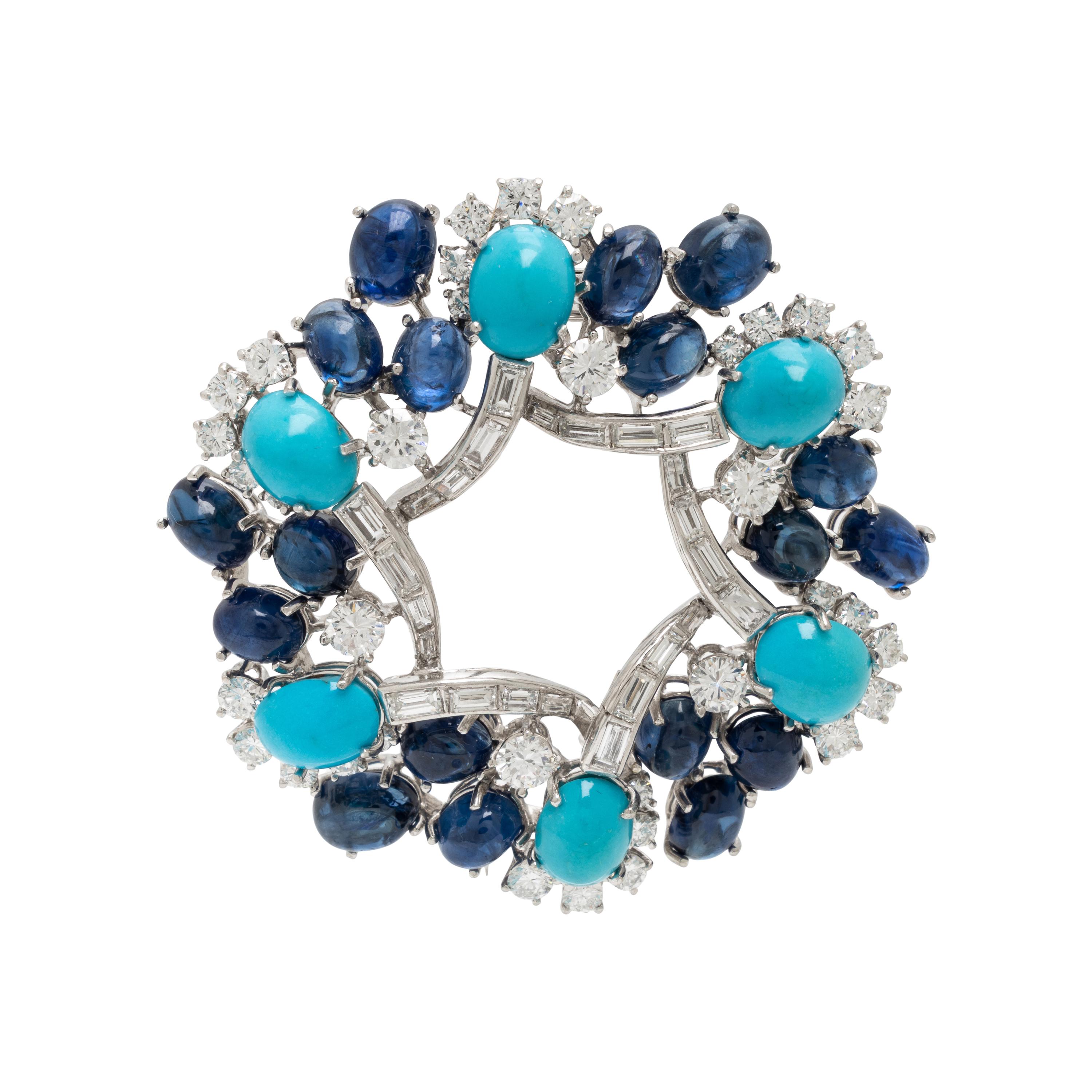 Bulgari, Sapphire, Turquoise, and Diamond Brooch