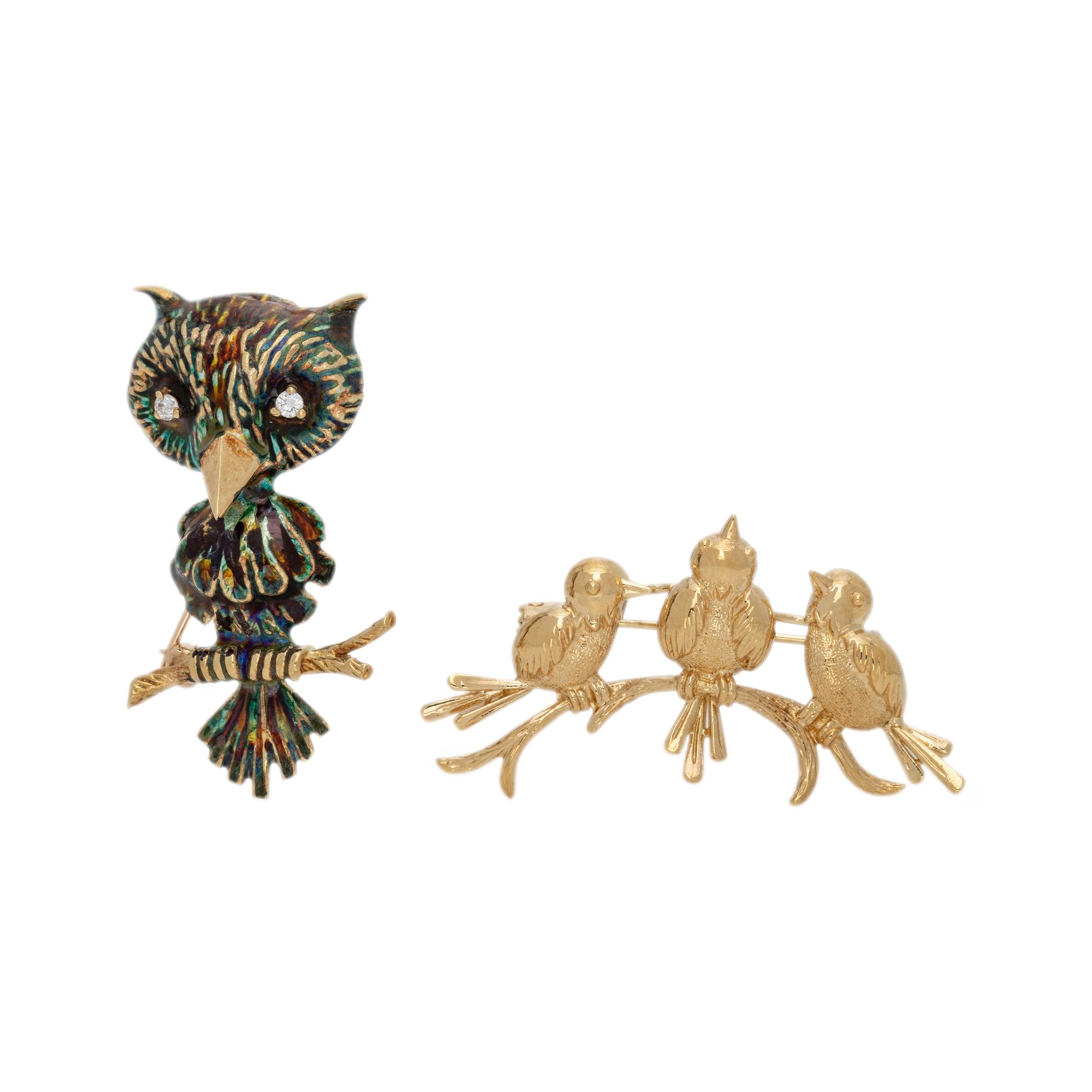COLLECTION OF YELLOW GOLD BIRD BROOCHES