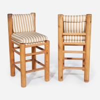 Contemporary A Pair of Upholstered High Stools, circa 1980