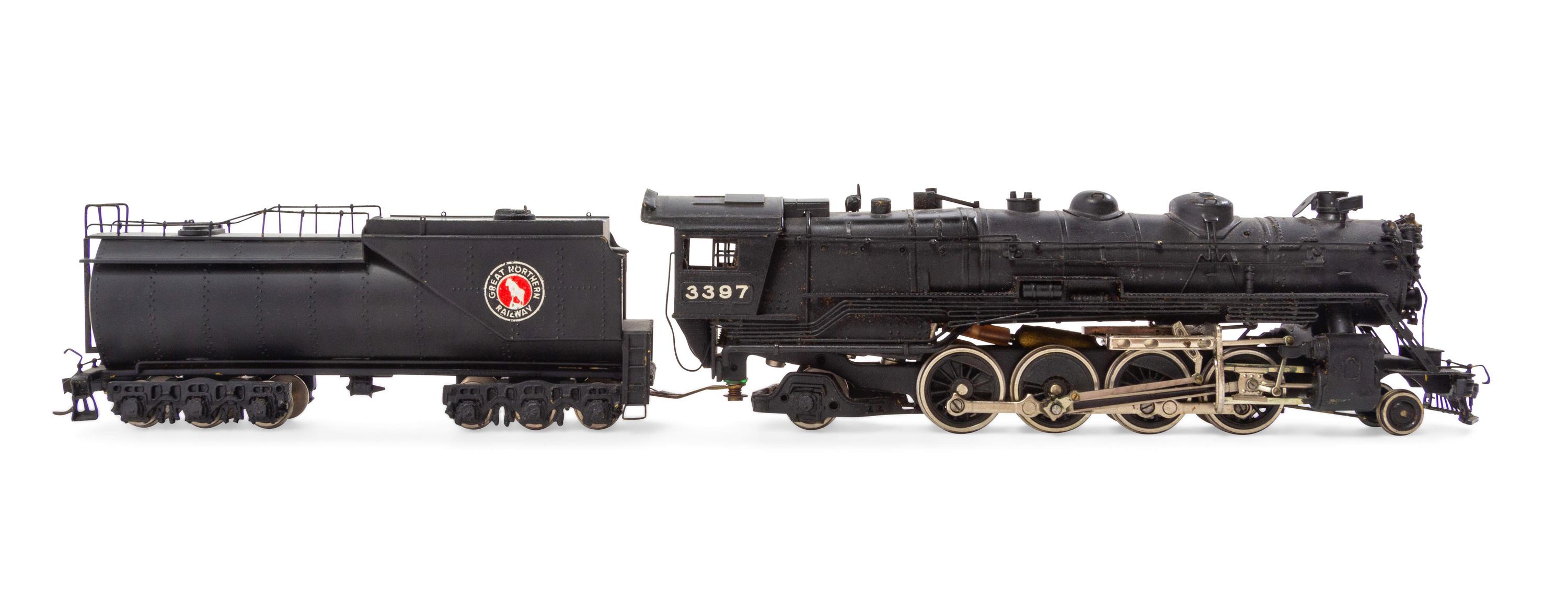 A Tenshodo Polychrome HO-Gauge Great Northern Railway 2-8-2 Locomotive and Tender