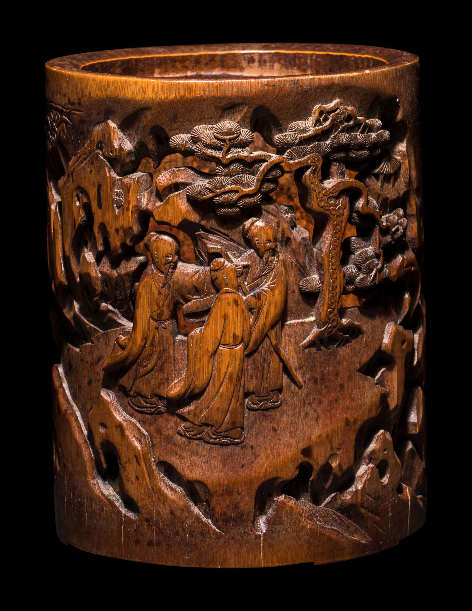 A Chinese Carved Bamboo 'Scholars' Brushpot, Bitong