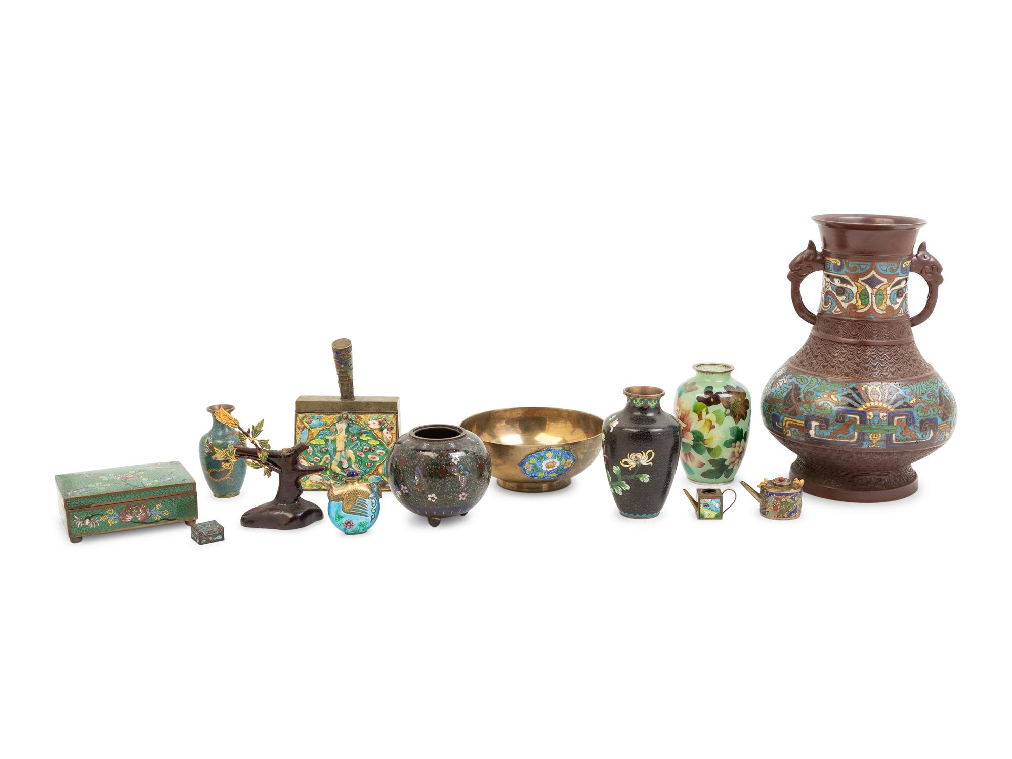 13 Chinese Mixed Metal Enameled Articles