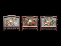 Three Chinese Painted on Glass and Wood Lanterns