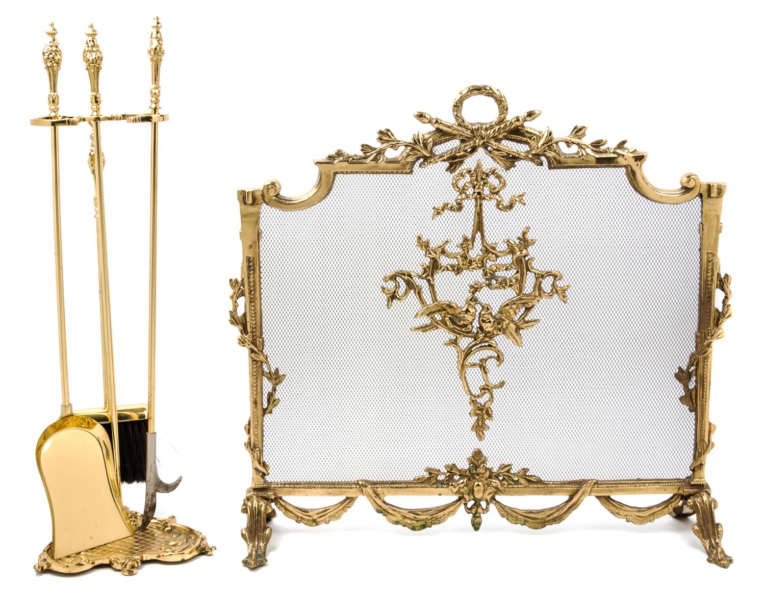 Two Rococo Style Brass Firescreens Height of taller screen 29 1/2 inches. — 20TH CENTURY