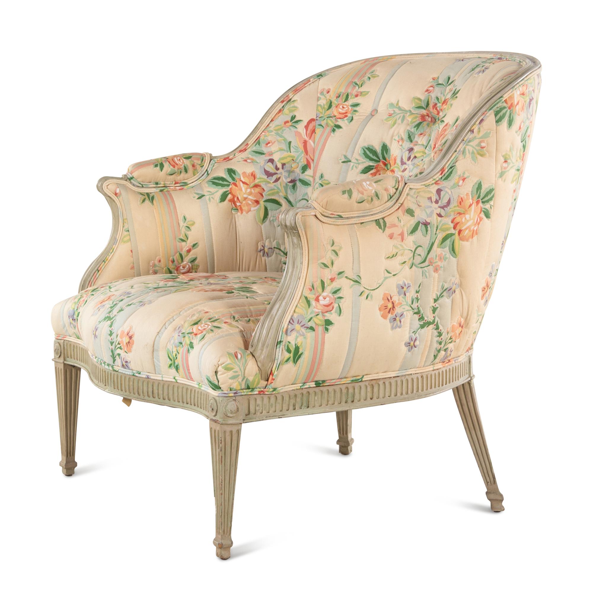 A Louis XVI Style Gray-Painted Bergère